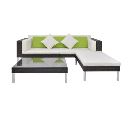 4-Osaline Aiamööblikomplekt Patjadega, Polürotang, Pruun