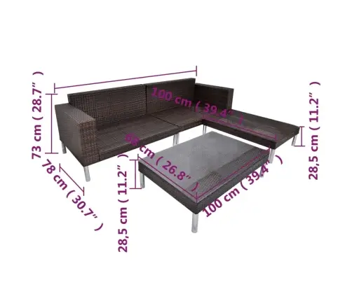 4-Osaline Aiamööblikomplekt Patjadega, Polürotang, Pruun