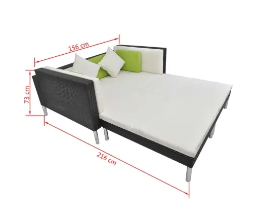 4-Osaline Aiamööblikomplekt Patjadega, Polürotang, Must