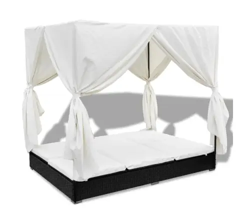 Dārza Atpūtas Gulta Ar Aizkariem, Melna Pe Rotangpalma Vidaxl