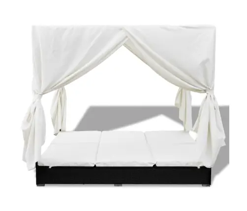 Dārza Atpūtas Gulta Ar Aizkariem, Melna Pe Rotangpalma Vidaxl