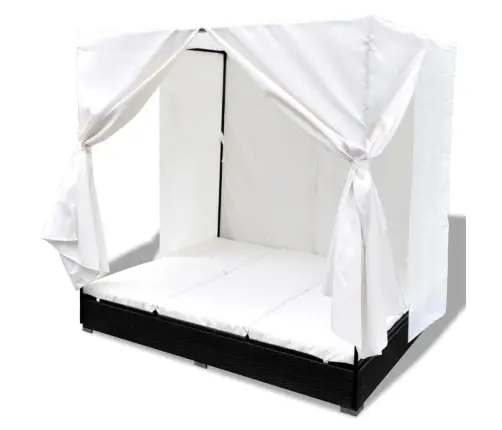 Dārza Atpūtas Gulta Ar Aizkariem, Melna Pe Rotangpalma Vidaxl