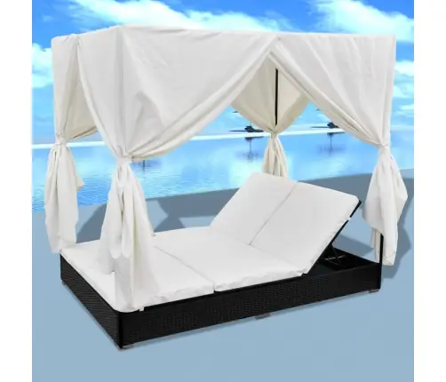 Dārza Atpūtas Gulta Ar Aizkariem, Melna Pe Rotangpalma Vidaxl