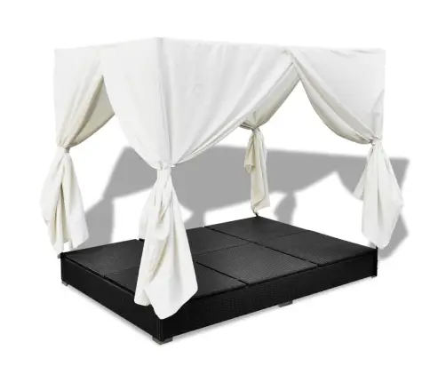 Dārza Atpūtas Gulta Ar Aizkariem, Melna Pe Rotangpalma Vidaxl