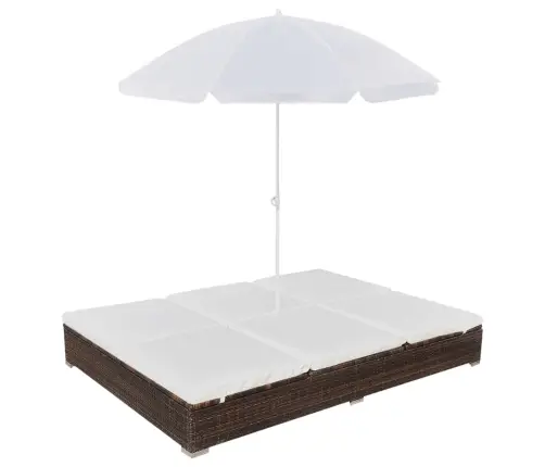 Aia Päevitustool Päevavarjuga, Polürotangist, Pruun