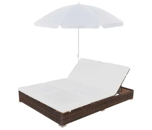 Aia Päevitustool Päevavarjuga, Polürotangist, Pruun