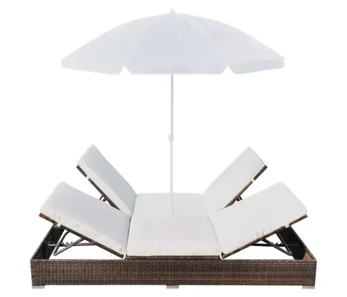 Aia Päevitustool Päevavarjuga, Polürotangist, Pruun