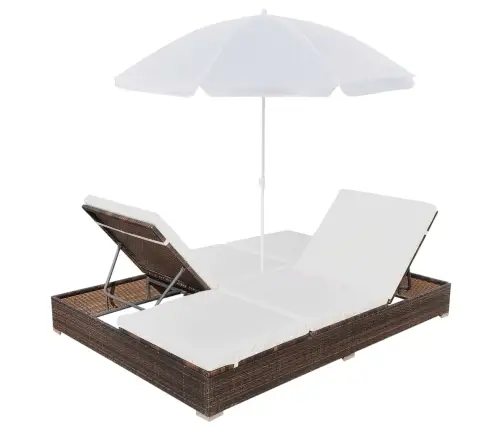 Aia Päevitustool Päevavarjuga, Polürotangist, Pruun