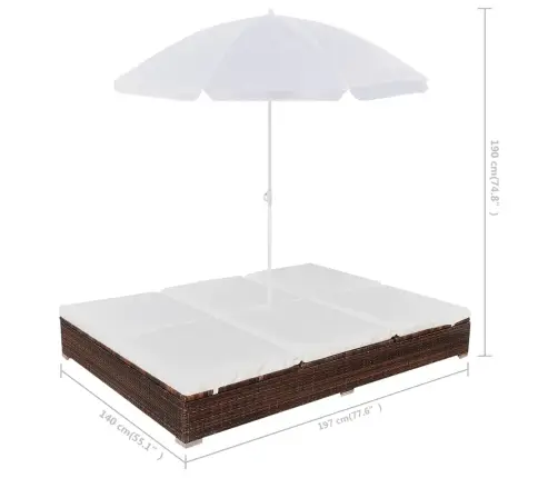 Aia Päevitustool Päevavarjuga, Polürotangist, Pruun