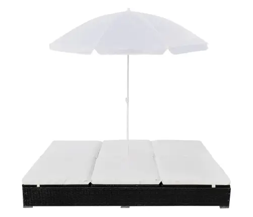 Dārza Atpūtas Gulta Ar Saulessargu, Melna Pe Rotangpalma Vidaxl