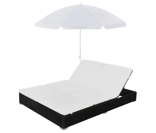Dārza Atpūtas Gulta Ar Saulessargu, Melna Pe Rotangpalma Vidaxl