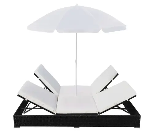 Dārza Atpūtas Gulta Ar Saulessargu, Melna Pe Rotangpalma Vidaxl