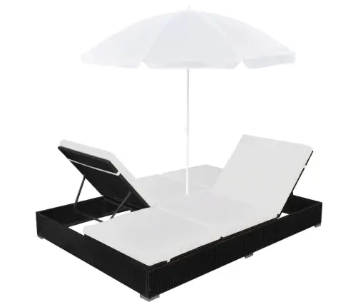 Dārza Atpūtas Gulta Ar Saulessargu, Melna Pe Rotangpalma Vidaxl