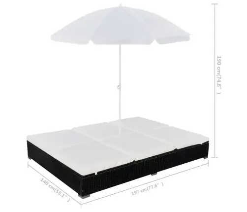 Dārza Atpūtas Gulta Ar Saulessargu, Melna Pe Rotangpalma Vidaxl