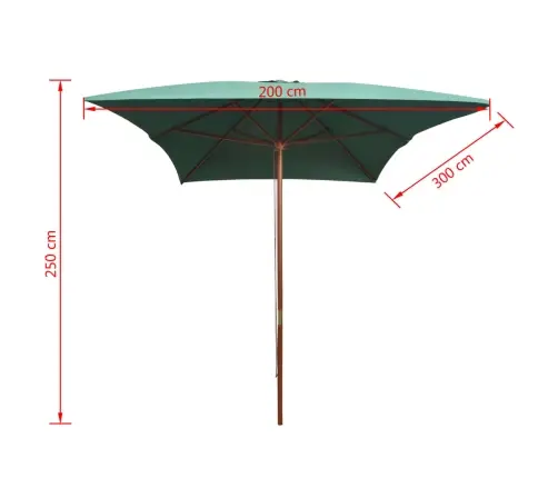 Saulessargs, 200X300 Cm, Koka Kāts, Zaļš Vidaxl