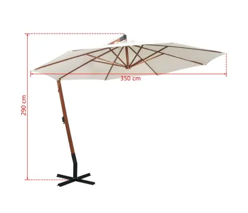 Saulessargs, Iekarams, 350 Cm, Koka Kāts, Balts Vidaxl Saulessargs, Iekarams, 350 Cm, Koka Kāts, Balts Vidaxl