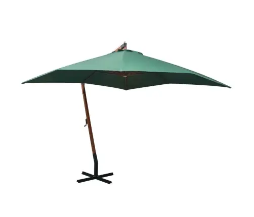 Rippuv Päikesevari 300 X 300 Cm Puidust Postiga, Roheline