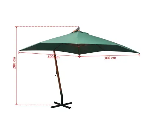 Rippuv Päikesevari 300 X 300 Cm Puidust Postiga, Roheline