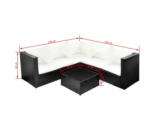 4-Osaline Aiamööblikomplekt Patjadega, Polürotang, Must