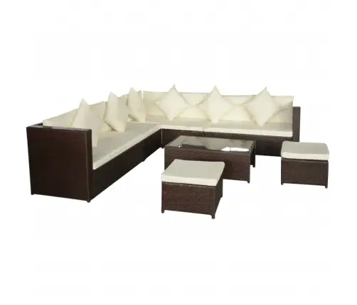 8-Daļīgs Dārza Mēbeļu Komplekts, Matrači, Pe Rotangpalma, Brūns Vidaxl