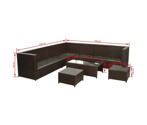 8-Daļīgs Dārza Mēbeļu Komplekts, Matrači, Pe Rotangpalma, Brūns Vidaxl