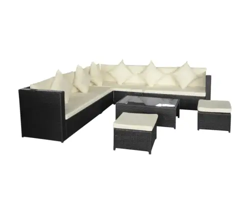 8-Daļīgs Dārza Mēbeļu Komplekts, Matrači, Pe Rotangpalma, Melns Vidaxl