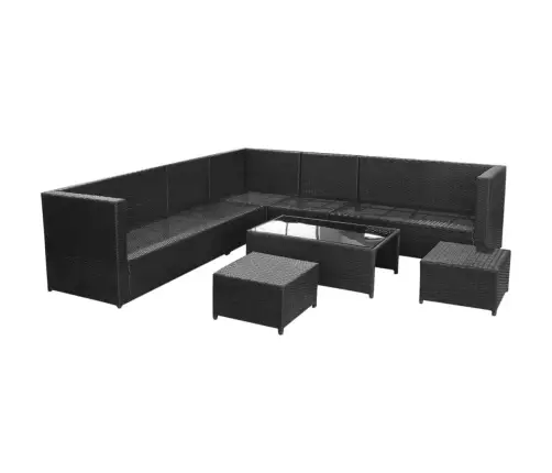 8-Daļīgs Dārza Mēbeļu Komplekts, Matrači, Pe Rotangpalma, Melns Vidaxl