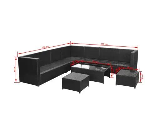 8-Daļīgs Dārza Mēbeļu Komplekts, Matrači, Pe Rotangpalma, Melns Vidaxl