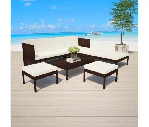 6-Daļīgs Dārza Atpūtas Mēbeļu Komplekts Ar Matračiem, Pe, Brūns Vidaxl