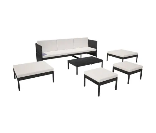 6-Daļīgs Dārza Atpūtas Mēbeļu Komplekts Ar Matračiem, Pe, Melns Vidaxl