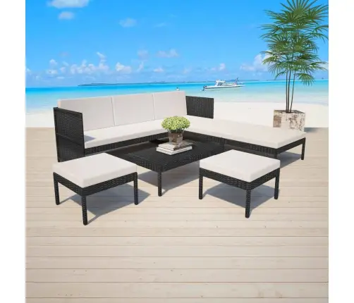 6-Daļīgs Dārza Atpūtas Mēbeļu Komplekts Ar Matračiem, Pe, Melns Vidaxl