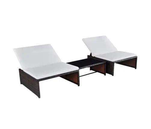 Sauļošanās Zviļņi, 2 Gab., Ar Galdiņu, Brūna Pe Rotangpalma Vidaxl