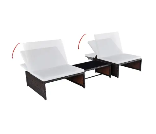 Sauļošanās Zviļņi, 2 Gab., Ar Galdiņu, Brūna Pe Rotangpalma Vidaxl