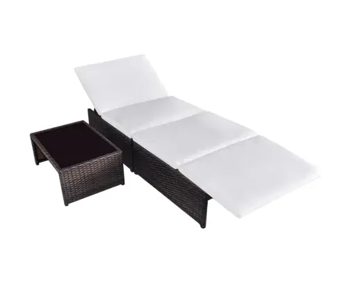 Sauļošanās Zviļņi, 2 Gab., Ar Galdiņu, Brūna Pe Rotangpalma Vidaxl