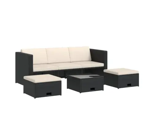 4-Osaline Aiamööblikomplekt Patjadega, Polürotang, Must