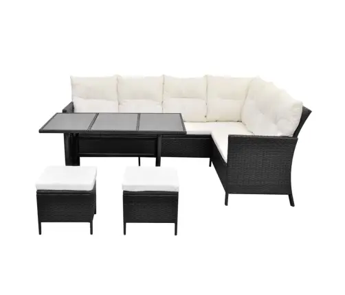 4-Osaline Aiamööblikomplekt Patjadega, Polürotang, Must
