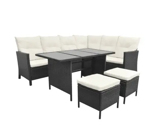 4-Osaline Aiamööblikomplekt Patjadega, Polürotang, Must