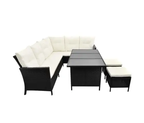 4-Osaline Aiamööblikomplekt Patjadega, Polürotang, Must