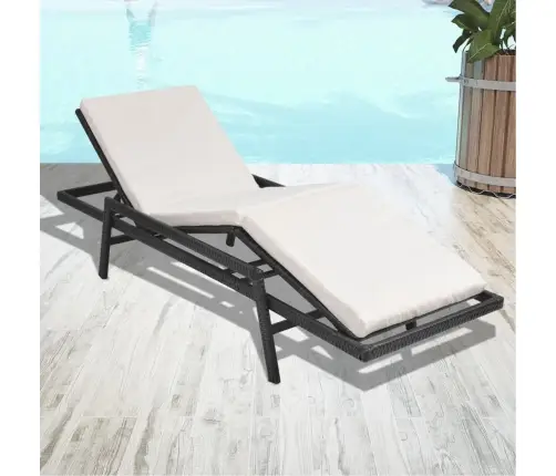 Saulės Gultas Su Čiužinuku, Juodas, Poliratanas