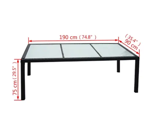 9-Osaline Aiamööblikomplekt Patjadega, Polürotang, Must