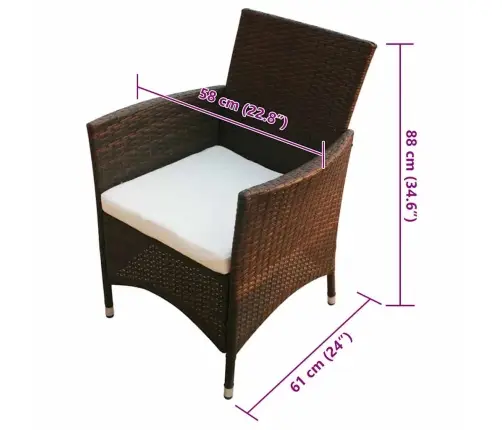 7-Daļīgs Dārza Mēbeļu Komplekts Ar Matračiem, Pe Pinums, Brūns Vidaxl