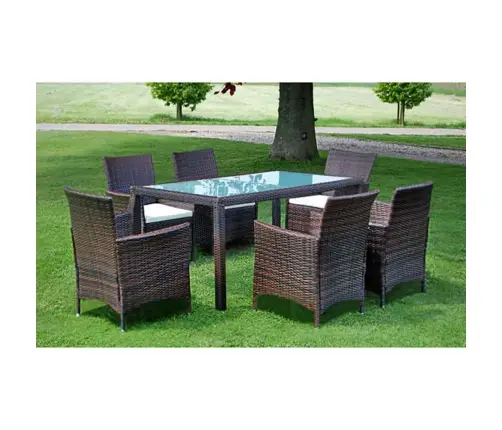 7-Daļīgs Dārza Mēbeļu Komplekts Ar Matračiem, Pe Pinums, Brūns Vidaxl