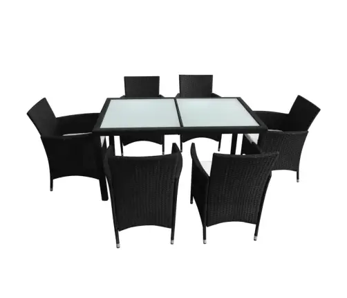 7-Daļīgs Dārza Mēbeļu Komplekts Ar Matračiem, Pe Pinums, Melns Vidaxl