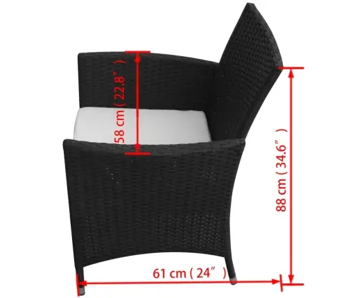 7-Daļīgs Dārza Mēbeļu Komplekts Ar Matračiem, Pe Pinums, Melns Vidaxl