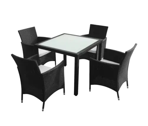 5-Osaline Aiamööblikomplekt Patjadega, Polürotang, Must