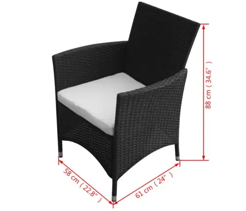 5-Osaline Aiamööblikomplekt Patjadega, Polürotang, Must