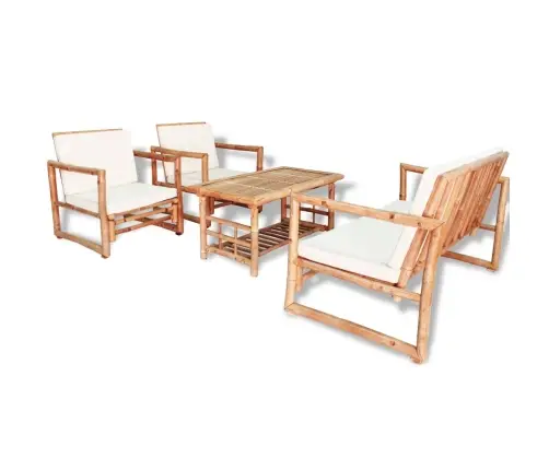 4-Daļīgs Dārza Atpūtas Mēbeļu Komplekts Ar Matračiem, Bambuss Vidaxl