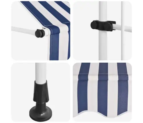 Käsitsi Kokkupandav Varikatus, Sinise-Valgetriibuline, 250 Cm