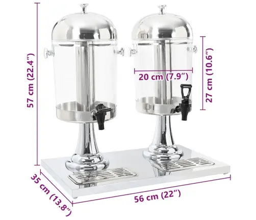 Dubultais Sulas Dispensers, 2 X 8 L, Nerūsējošs Tērauds Vidaxl