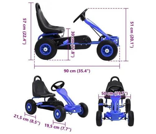 Õhkrehvidega Pedaalidega Kartauto, Sinine